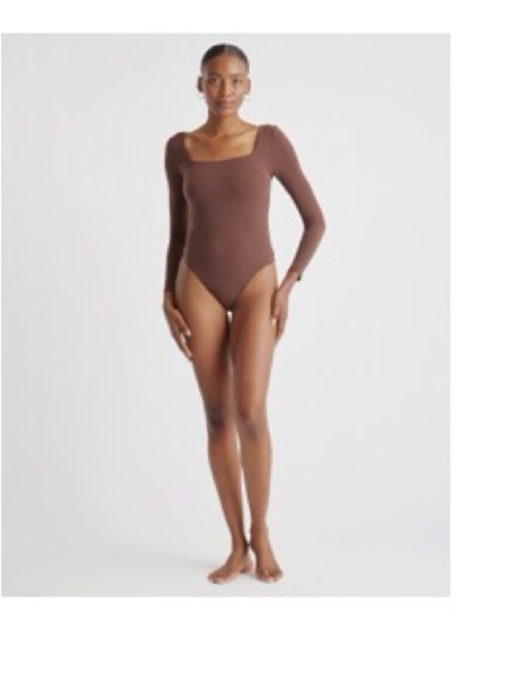 Quince Brown Long-Sleeve Square-Neck Bodysuit